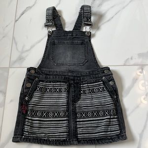 ❌ CLEARANCE Lucky Brand Black Denim Overalls Embroidered Print Jumper Skirt 6